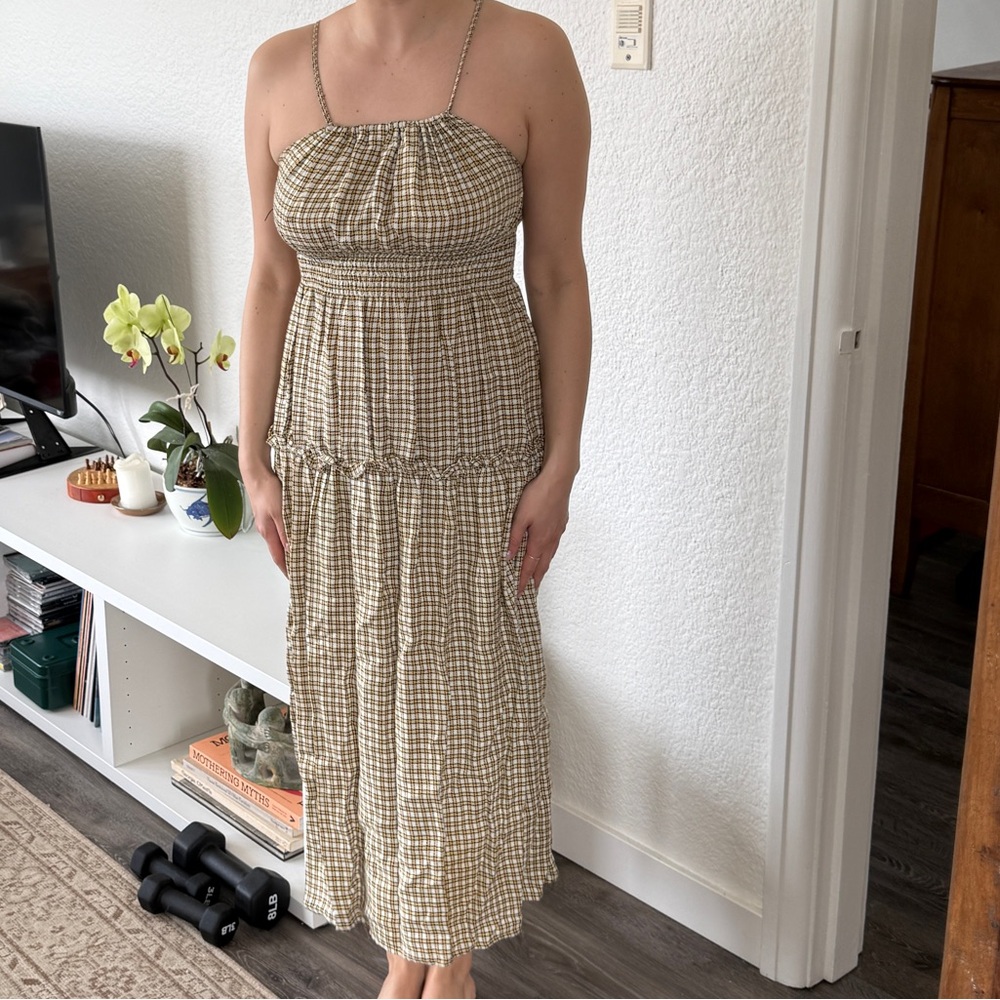 Oh seven days Beige Gingham Maxi Dress
